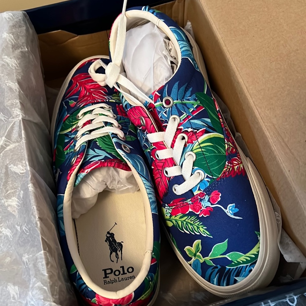 BNWT: Polo Ralph Lauren Keaton Pony Printed Canvas Floral Sneakers